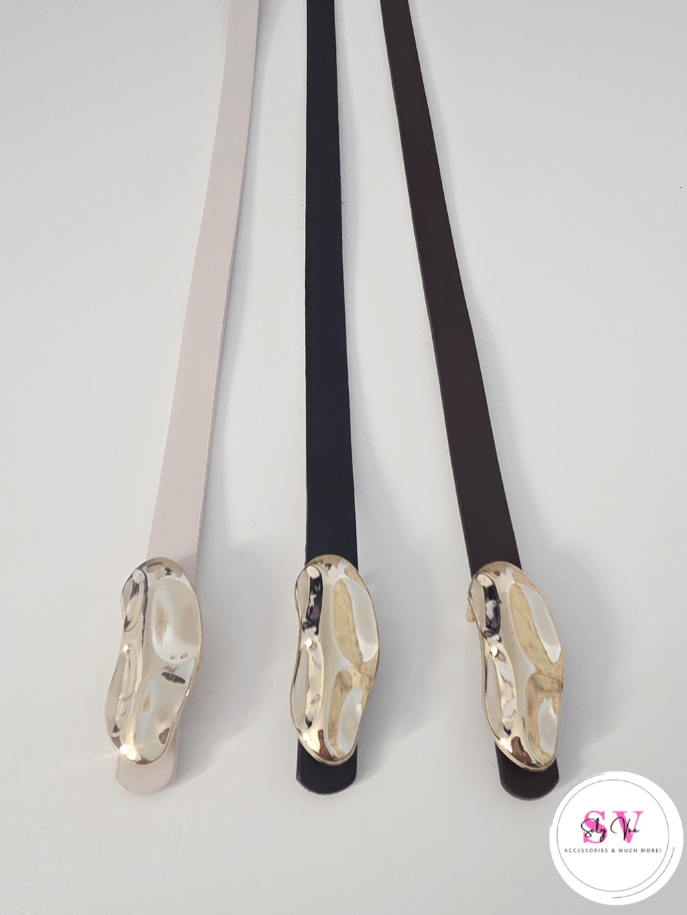 Bundle of 3 belts (black, brown and blush with gold buckles)